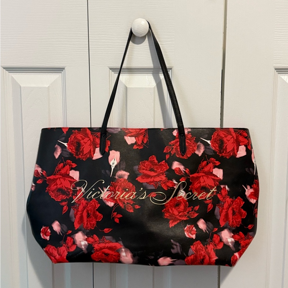 Victoria's Secret Bold Black and Red Floral Tote